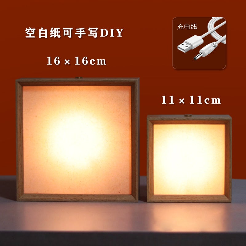 New National Trend Square Po Frame Night Light Retro Calligraphy Atmosphere Light Table Handmade Diy Creative Gift Light Painting - Image 1